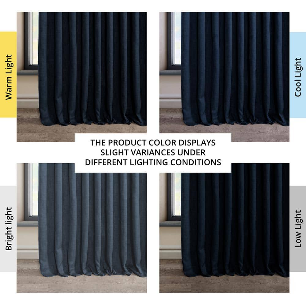 Nightfall Navy 108" Extra Wide Textured Faux Linen Blackout Curtain