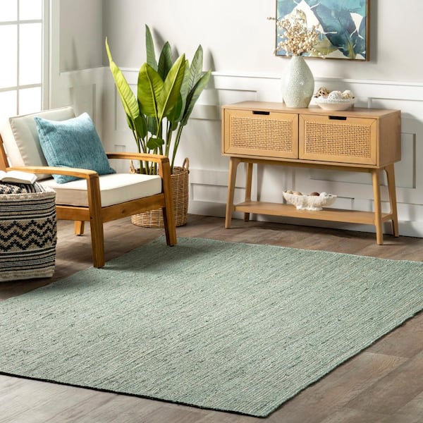 Rigo Hand woven Farmhouse Jute Green 5 ft. x 8 ft. Area Rug