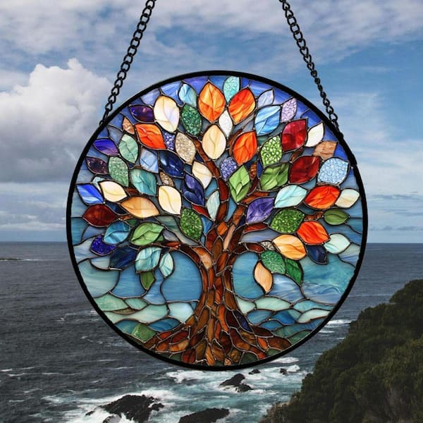 Blue Tree of Life Sun Catchers Stained Glass Art Glass Window