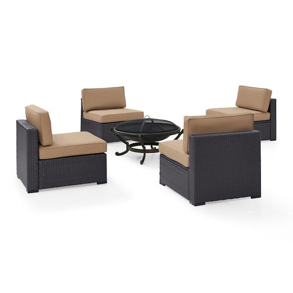 Crosley Biscayne 5-Piece Wicker Outdoor Sectional Set with Mocha Cushions