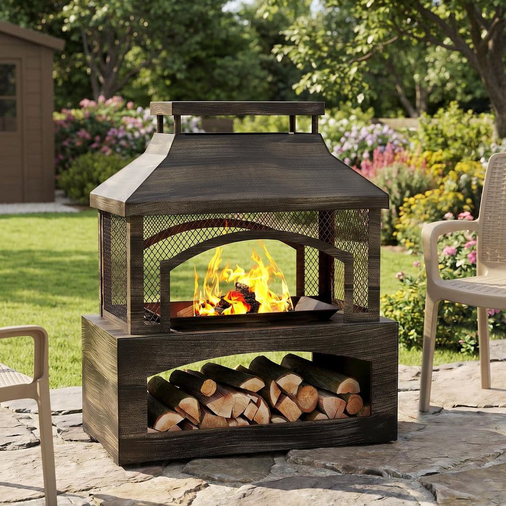 チ…ページ　ブライスアウトフィット Bestier 37 in. Steel Outdoor Wood Burning Fireplace with Wood