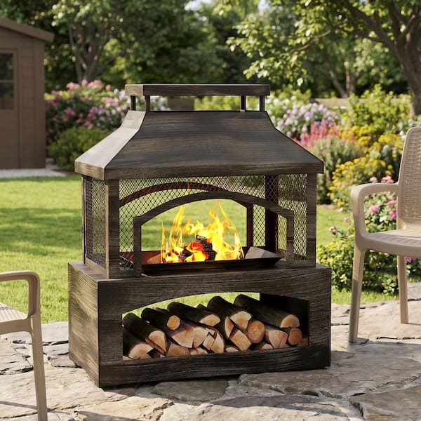 HeatMaxx Outdoor Wood Burning Fire Pit Backyard with Cooking Grill