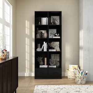 Black 78.7 in. H Wooden Storage Cabinet, Accent Standard Bookcase with 8-Shelf & 2-Drawers for Living Room Stroage
