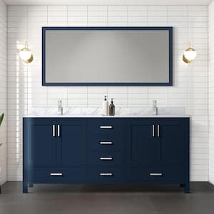 Jacques 72 in. W x 22 in. D Navy Blue Double Freestanding Bath Vanity with Carrara Marble Top, Faucet, and Mirror