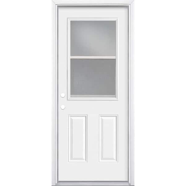 Masonite 32 in. x 80 in. Premium 1/2-Lite Vent Lite Right-Hand Inswing Primed Steel Prehung Front Door with Brickmold