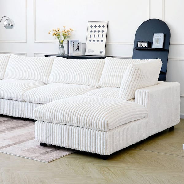 157 in. Square Arm Soft Faux Rabbit Fur Velvet 5-Piece L-Shaped Modern Comfy Cloud Modular Sectional Sofa Couch in Beige