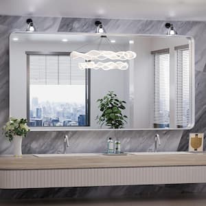 60 in. W x 30 in. H Tempered Glass Rounded Rectangle Framed Wall-Mounted Bathroom Vanity Mirror in Silver