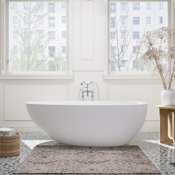 Giotto 59 in. x 31 in. Soaking Bathtub with Center Drain in Matte White