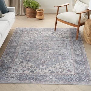 57 Grand Machine Washable Grey 4 ft. x 6 ft. Bordered Traditional Area Rug