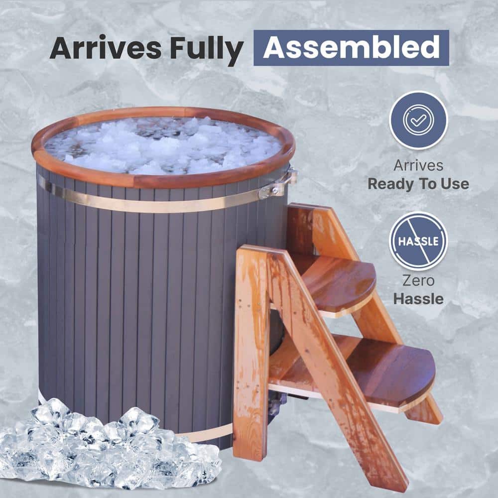 Charcoal and Cedar Oval Ice Bath Tub with Steps