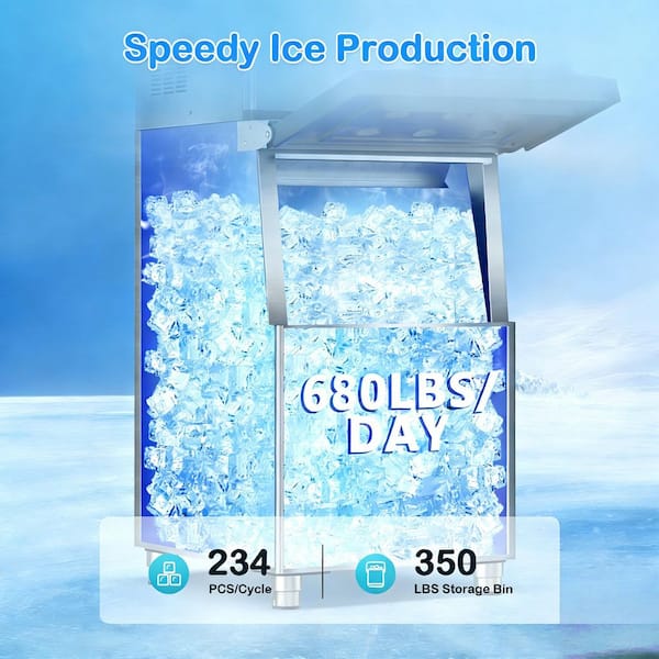 23.3 in. 680 lbs. Per Day Freestanding Split Commercial Ice Maker 234-Full Size High-Density Ice Cubes/Cycle in Silver