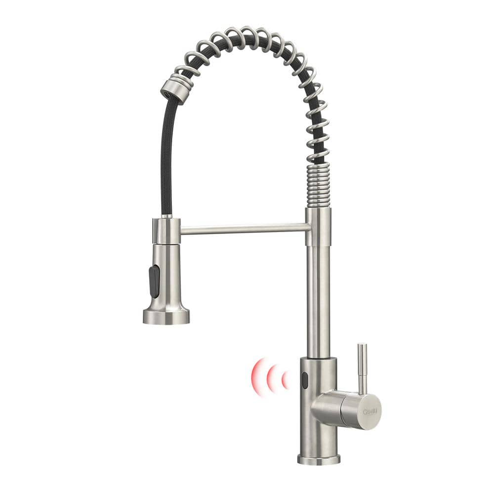 Single Handle Pull Down Sprayer Kitchen Faucet with Sensor in Brushed Nicke