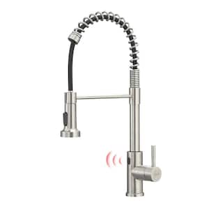Single Handle Pull Down Sprayer Kitchen Faucet with Sensor in Brushed Nickel
