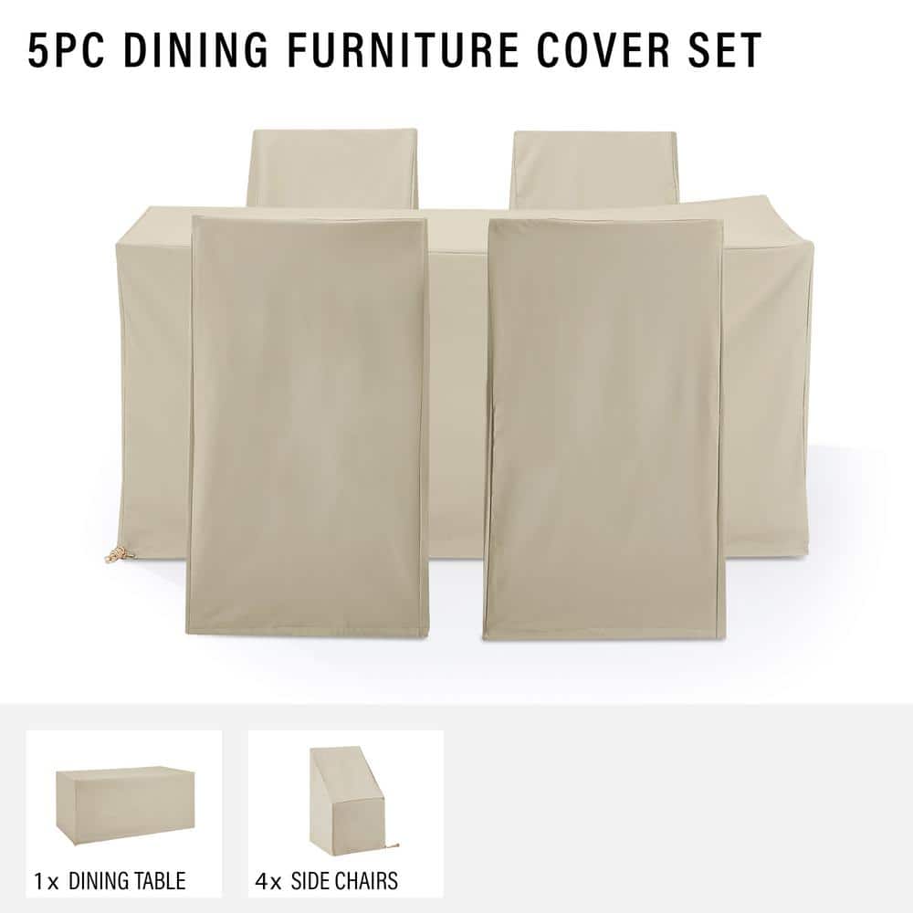 Tan Heavy-Duty Vinyl 5-Piece Outdoor Dining Furniture Cover Set