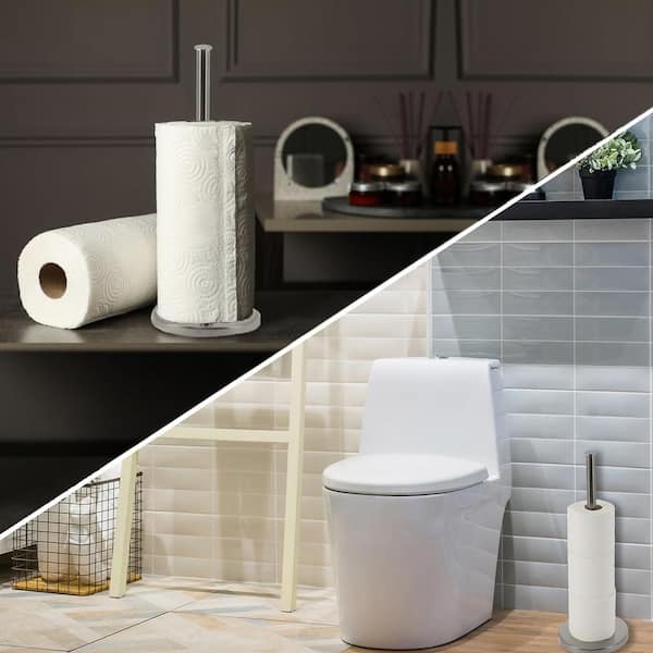 Acrylic and Polished Nickel Free Standing Toilet Paper Holder +