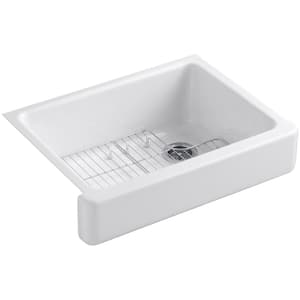 Whitehaven Farmhouse Apron Front Self-Trimming Cast Iron 30 in. Single Bowl Kitchen Sink in White with Basin Racks