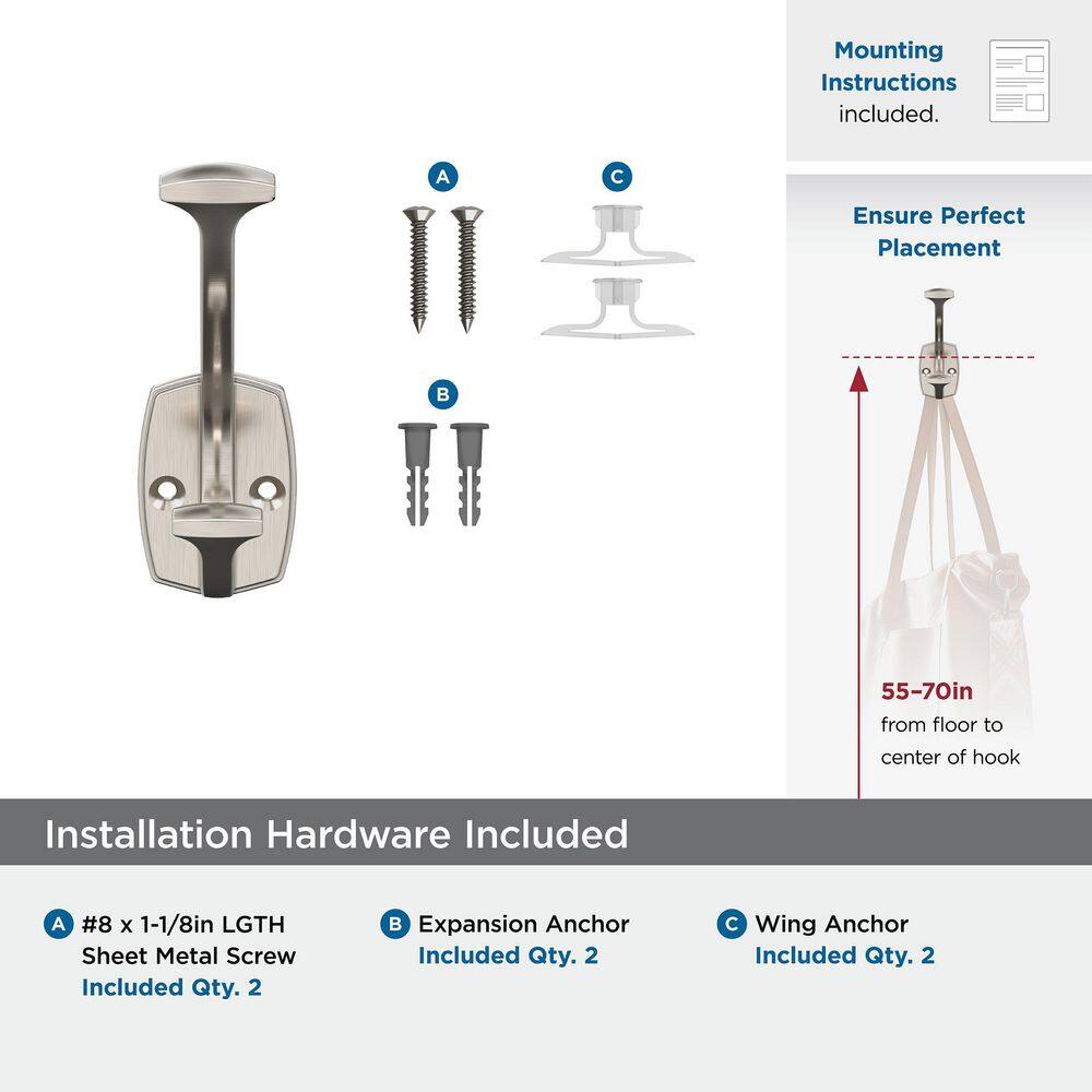 Satin Nickel Double Prong Decorative Metal Wall Hook