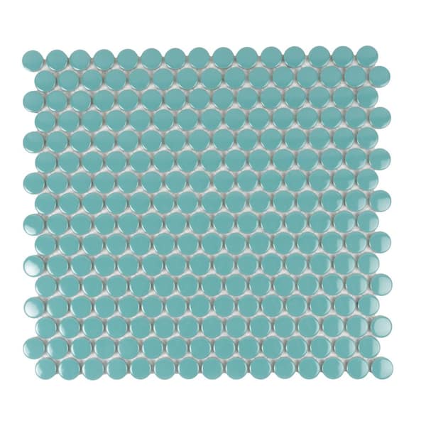 Apollo Tile Cirkel 4 in. x 5 in. Glossy Turquoise Porcelain Mosaic Wall and Floor Sample Tile (0.14 sq. ft./Case) (1-Pack)