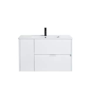 36 in. W x 18 in. D Bath Vanity in Matte White with Vanity Top in White with White Basin