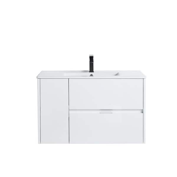 VANITYFUS 36 in. W x 18 in. D Bath Vanity in Matte White with Vanity Top in White with White Basin
