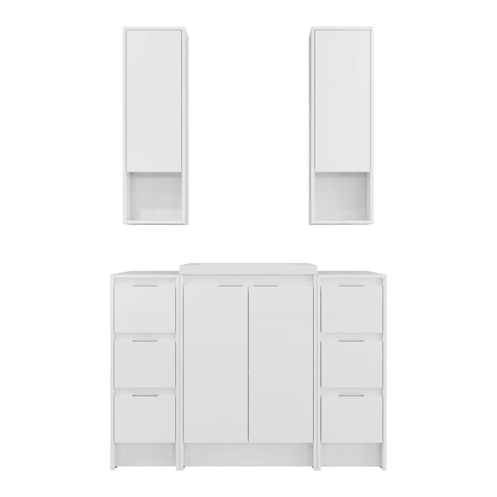 48 in. Freestanding Glossy White Bath Vanity with White Cultured Marble Top, 2-Storage Cabinet and 2-Wall Cabinet price history on PriceWatchPro