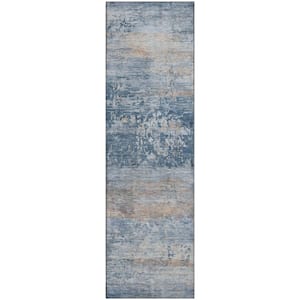Mayfield Premium Machine Washable Abstract AMF2146 Denim 2 ft. x 7 ft. Runner Rug