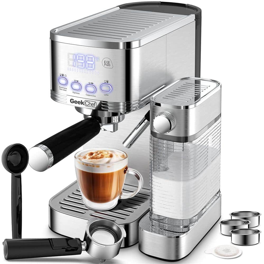 20-Bar 7 Cup Stainless Steel Espresso Machine with Automatic Milk Frothier and Temperature Display