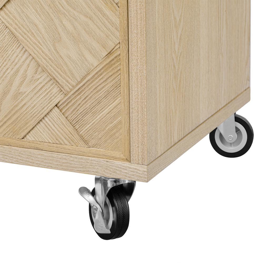 Natural Wood Rectangular Drop Leaf Kitchen Cart with Storage