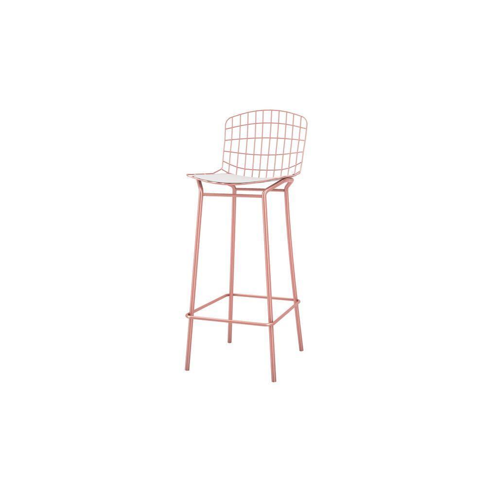 Madeline Rose Pink Gold and White Metal Leather Barstool 42"