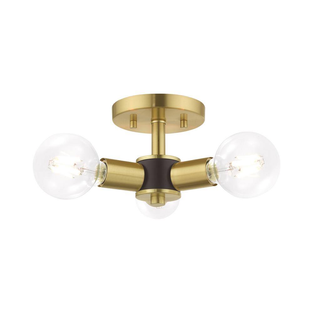 Copenhagen Satin Brass 13.5" Semi-Flush Mount Industrial Ceiling Light