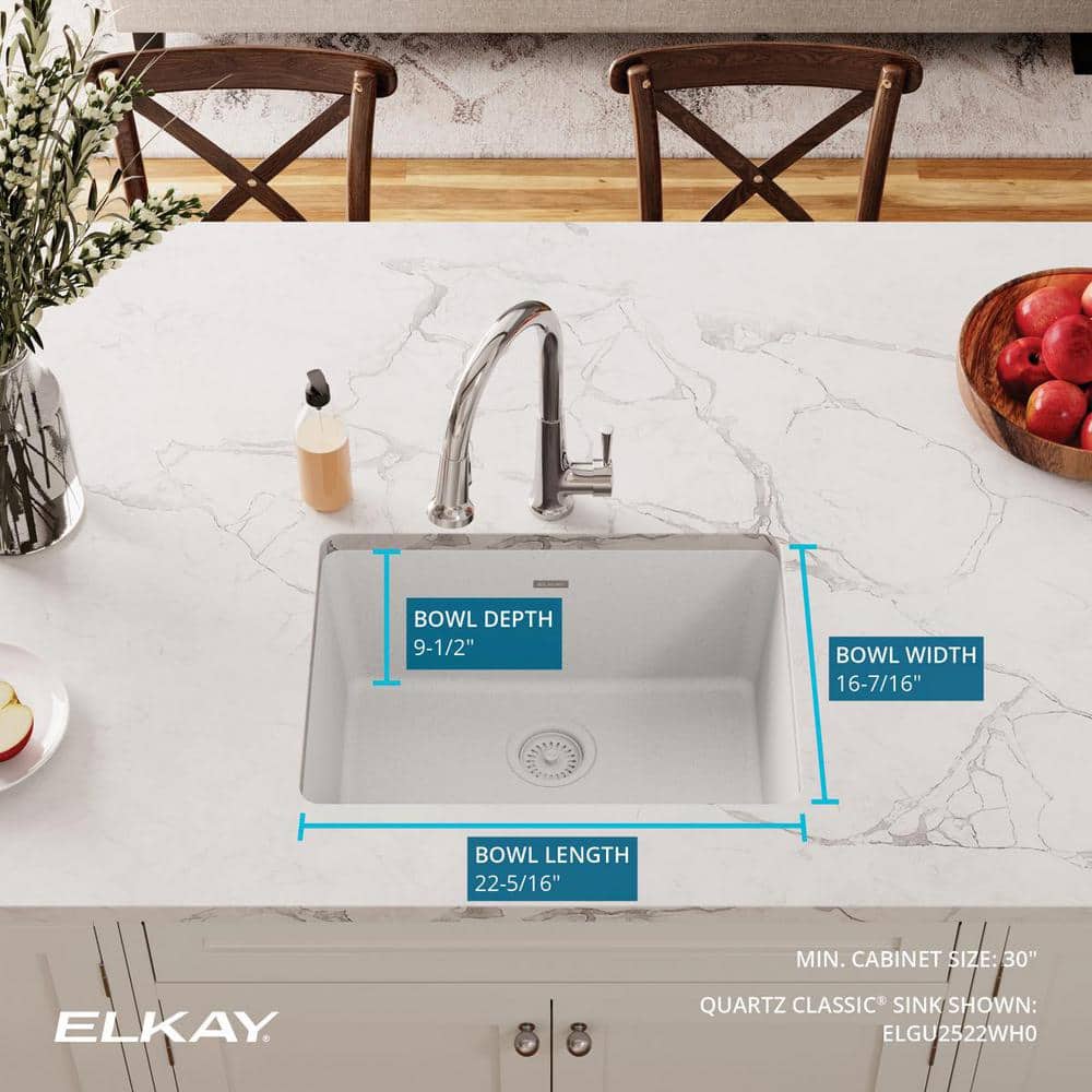 Elkay White Quartz 25" Undermount Single Bowl Kitchen Sink