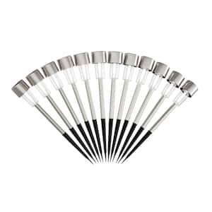 12.2 in. Silver Outdoor Integrated LED Landscape Solar Path Lights (12-Pack)
