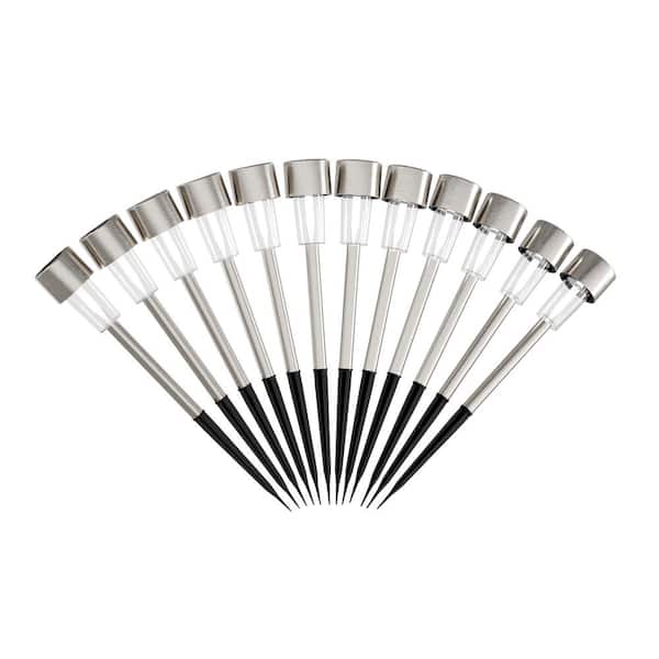 Pure Garden 12.2 in. Silver Outdoor Integrated LED Landscape Solar Path Lights (12-Pack)