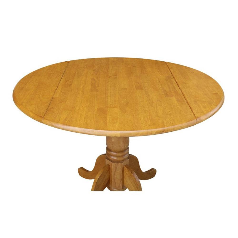 Contemporary 44.5" Round Oak Wood Extendable Dining Table
