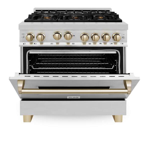 ZLINE Autograph Edition 36 4.6 cu Range with Gas Stove and Gas Oven in Stainless Steel with Gold Accents ft RGZ-36-G 