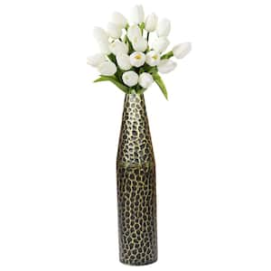 20 in. 2-Tone Black and Gold Hammered Metal Decorative Centerpiece Flower Table Vase