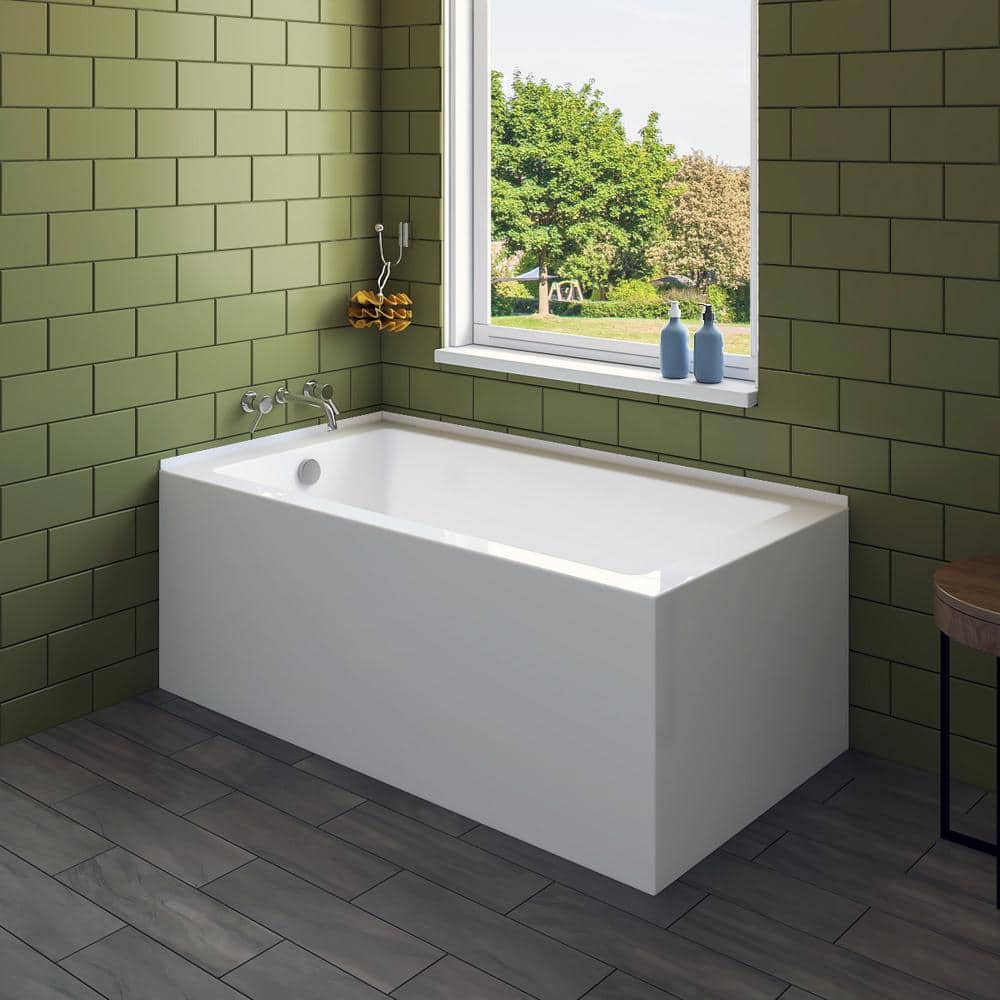 60'' White Acrylic Rectangular Soaking Bathtub