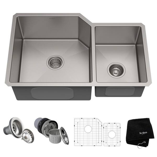 KRAUS Standart PRO 32-inch 16 Gauge Undermount 60/40 Double Bowl Stainless Steel Kitchen Sink