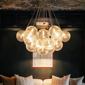 Bolton 19-Light Brass Modern Bubble Cluster, Sputnik Globe Bubble Chandelier with Swirled Glass Shades for Living Room
