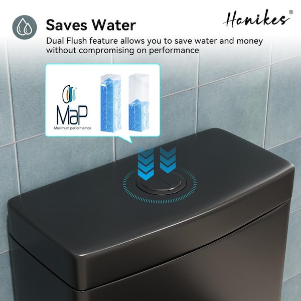 honeyブラック38 Hanikes 1-Piece 1.1/1.6 GPF Dual Flush Compact Round Toilet