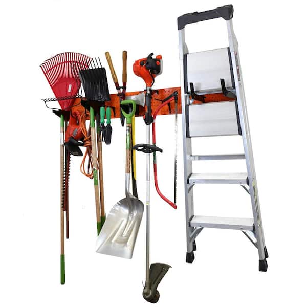 8 in. H x 64 in. W Garage Tool Storage Lawn and Garden Tool Organizer Rack with Orange Metal Pegboard and Black Hook Set