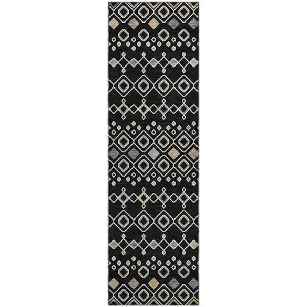 Addison Rugs Mayfield Premium Machine Washable Abstract AMF938 Black 2 ft. 3 in. x 7 ft. 6 in. Runner Rug