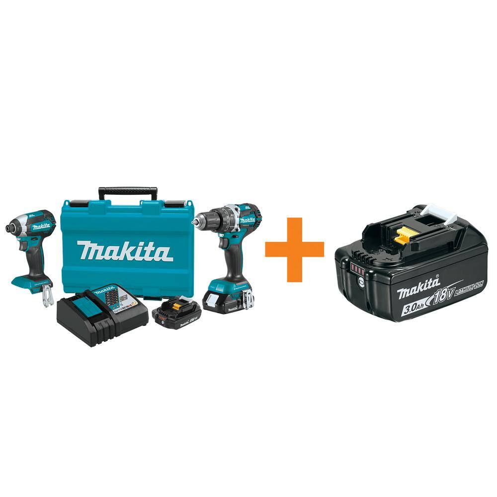 18V LXT Lithium-Ion Cordless Compact Brushless 2-Piece Combo Kit/Bonus (2-Tool) with 3.0Ah Battery -  Makita, XT269R-BL1830B