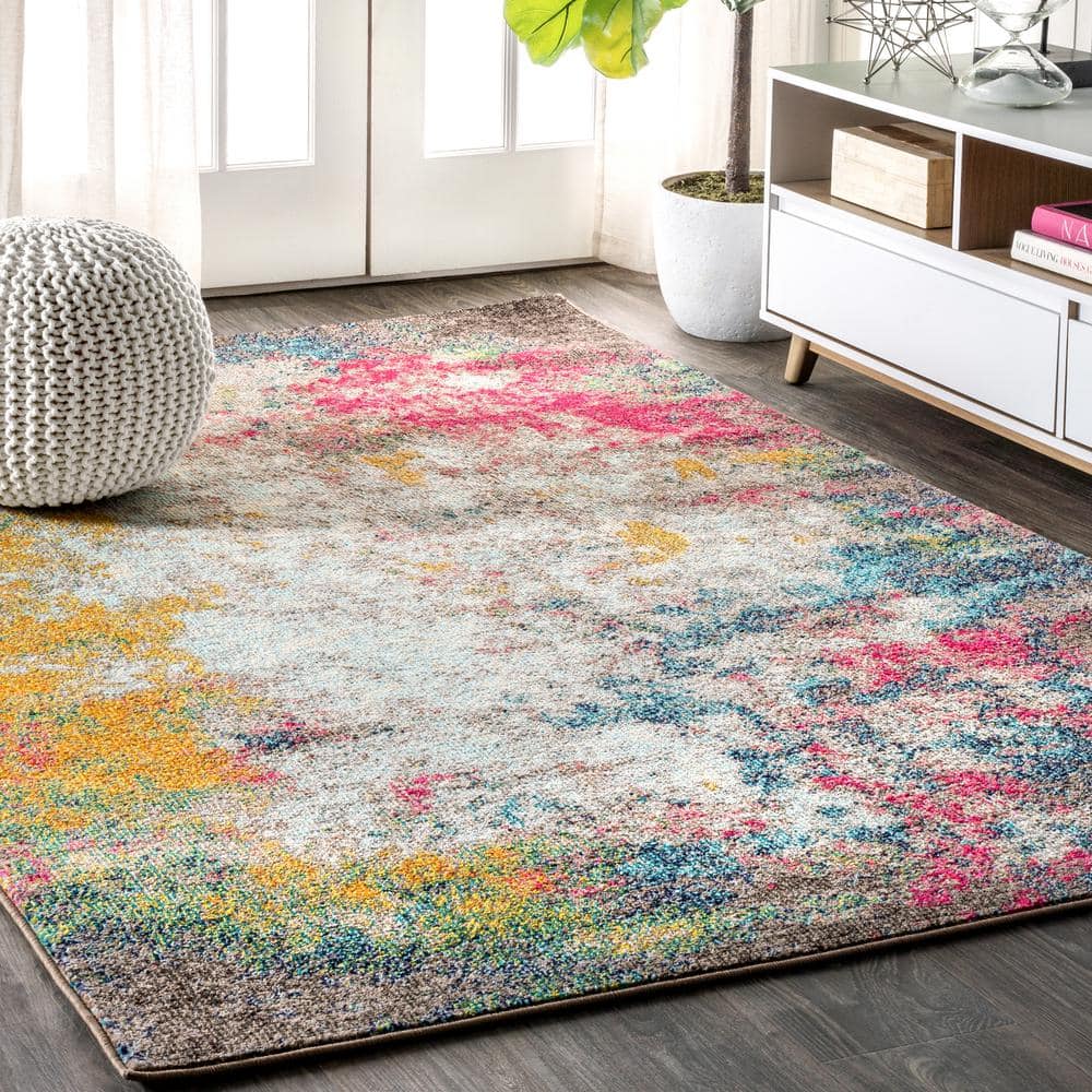 Yellow and Multicolor Abstract 8' x 10' Synthetic Area Rug