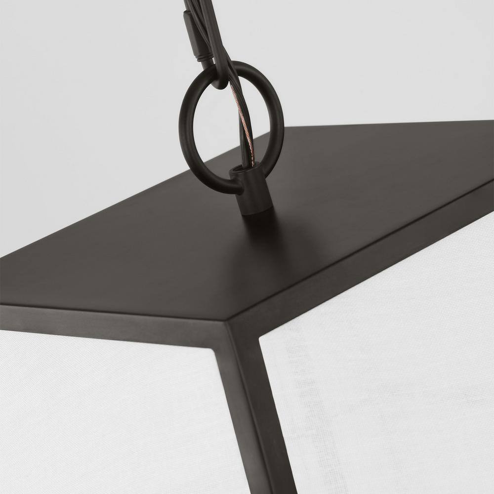 Aged Iron and White Linen Large Pendant Light