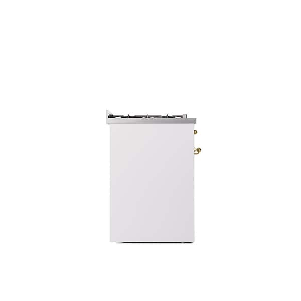Nostalgie II 30 in. 5 Burner Freestanding Dual Fuel Range in White with Brass Trim