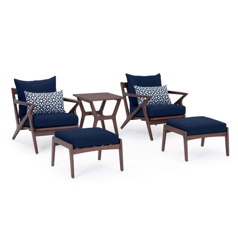UPC 682863922929 product image for Vaughn 5-Piece Club Chair and Ottoman Wood Patio Conversation Set with Navy Blue | upcitemdb.com