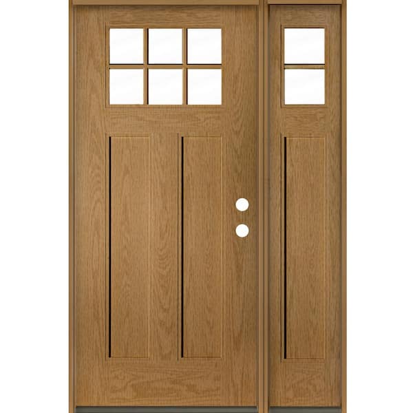 Krosswood Doors PINNACLE Craftsman 50 in. x 80 in. 6-Lite Left-Hand/Inswing Clear Glass Bourbon Stain Fiberglass Prehung Front Door/RSL