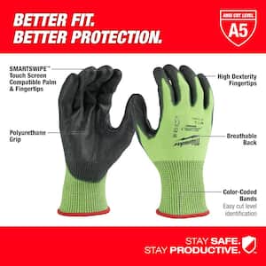 Medium High Visibility Level 5 Cut Resistant Polyurethane Dipped Work Gloves (12-Pack)