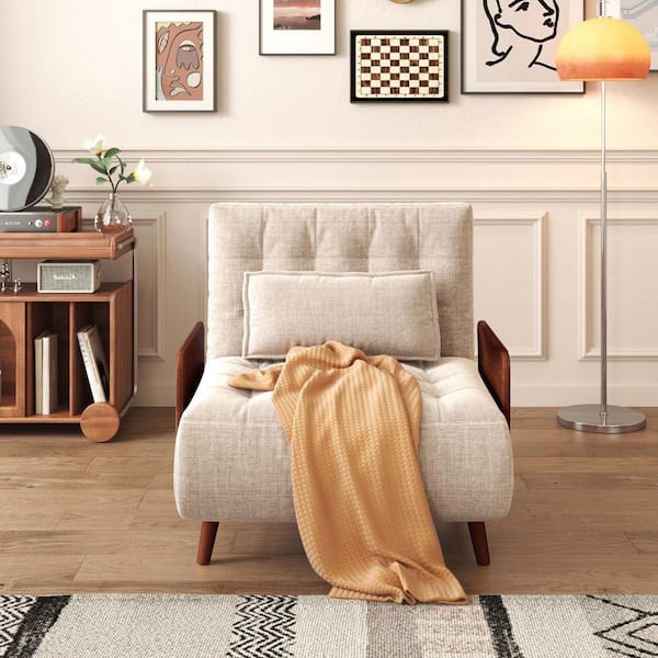 27.56 in. Walnut Folding Twin Sleeper Size Linen Sofa Bed